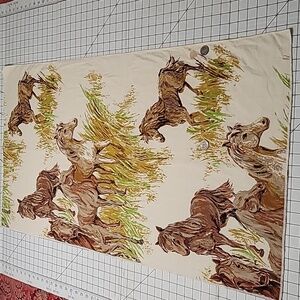 Vintage Running‎ Horses 🐎 Roaming Wild Fabric Panel 1970s